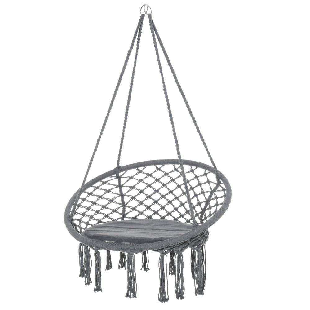 Outsunny Grey Hanging Macrame Swing Chair Image 2