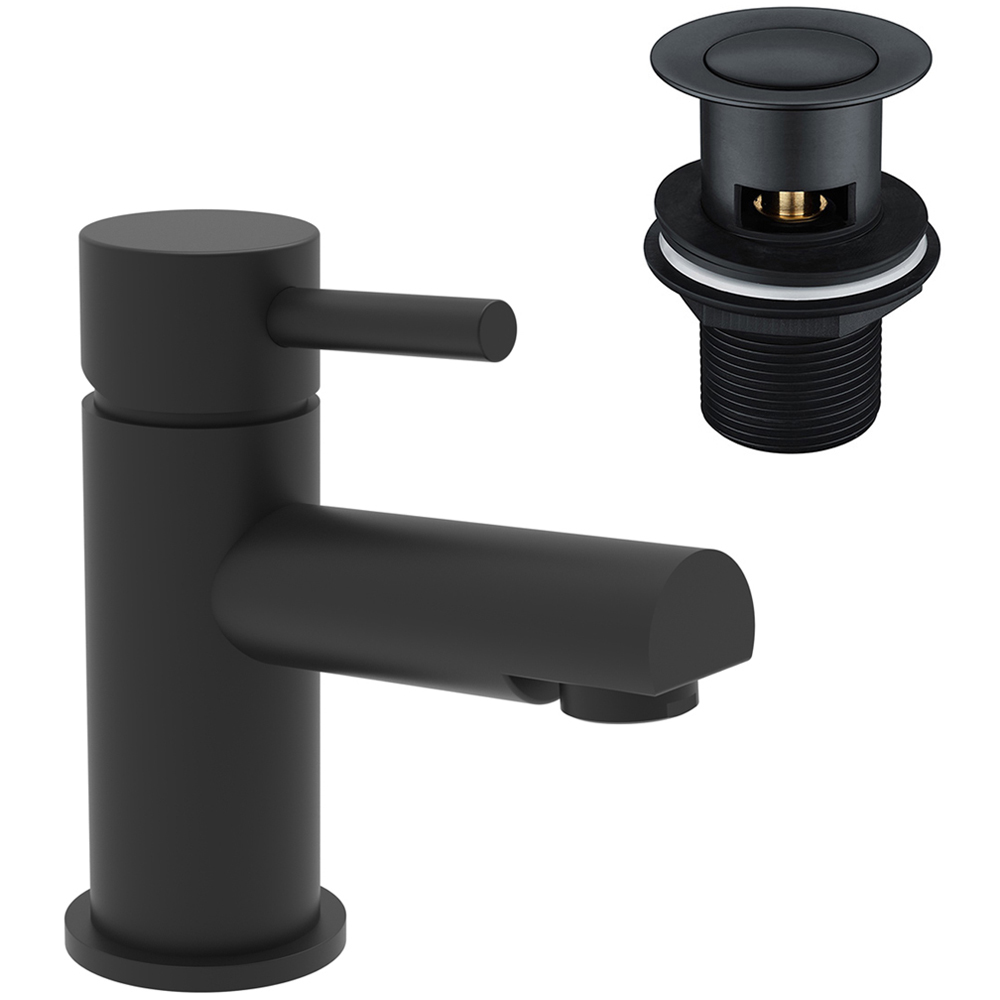 Nes Home Blossom Matte Black Basin Single Lever Mixer Tap with Waste Image 1