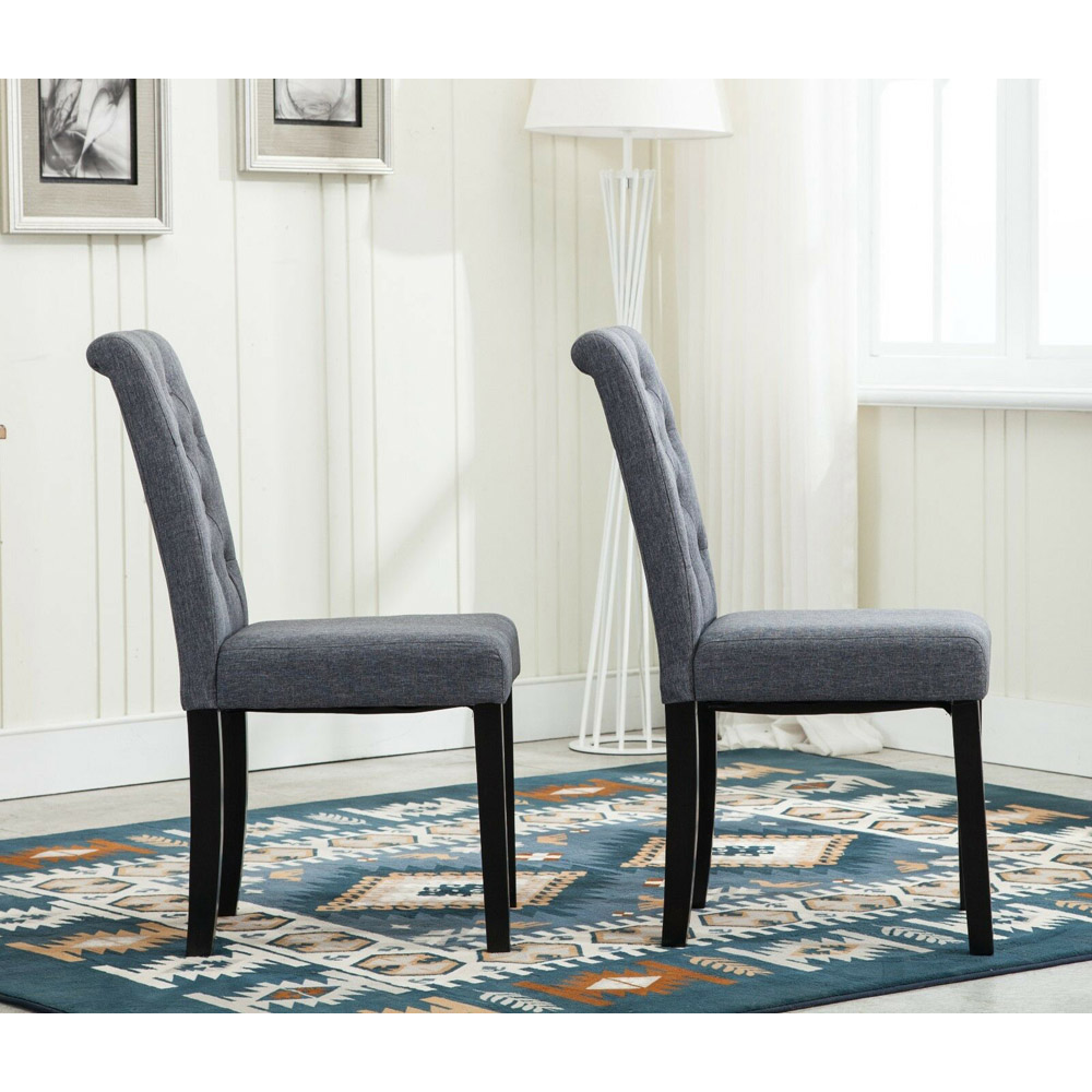Grey Set of 2 Tufted Button Back Fabric Dining Chair Image 3