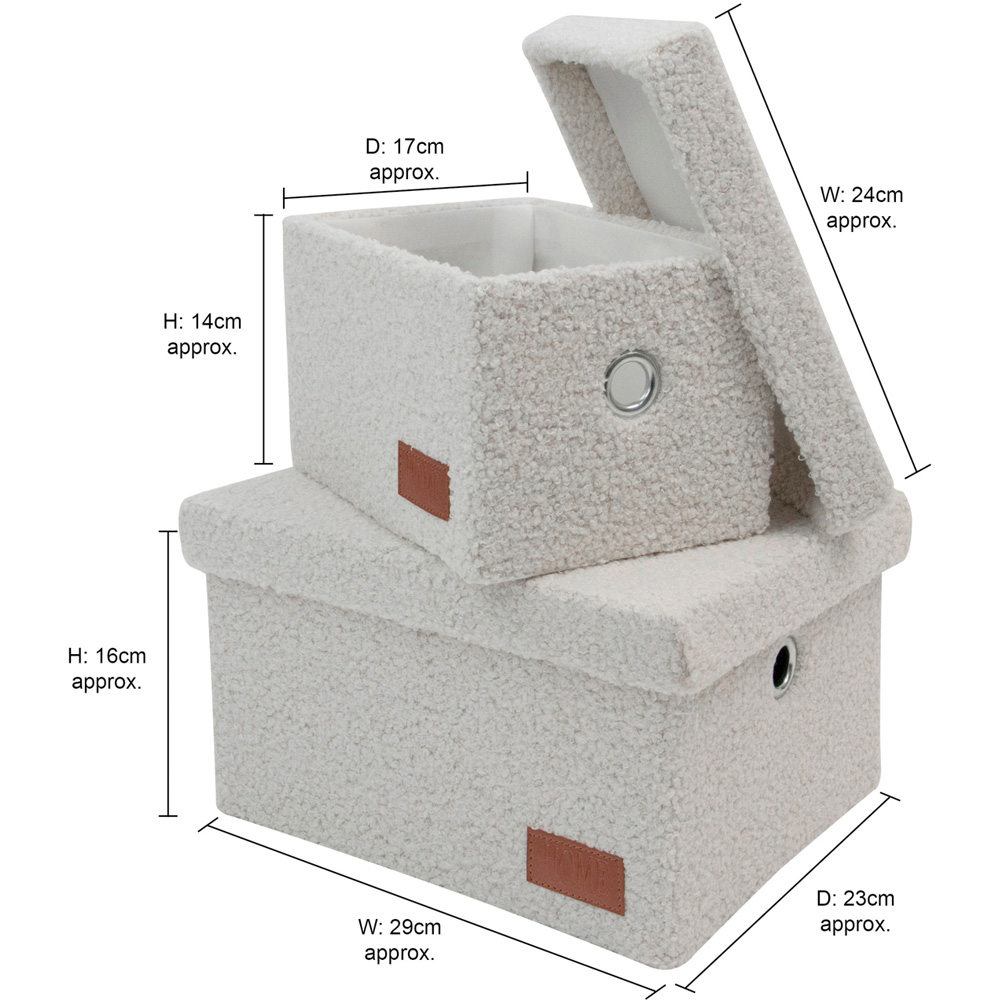 JVL Shiro White Boucle Fabric Rectangular Storage Basket with Lid 2 Pack Image 9