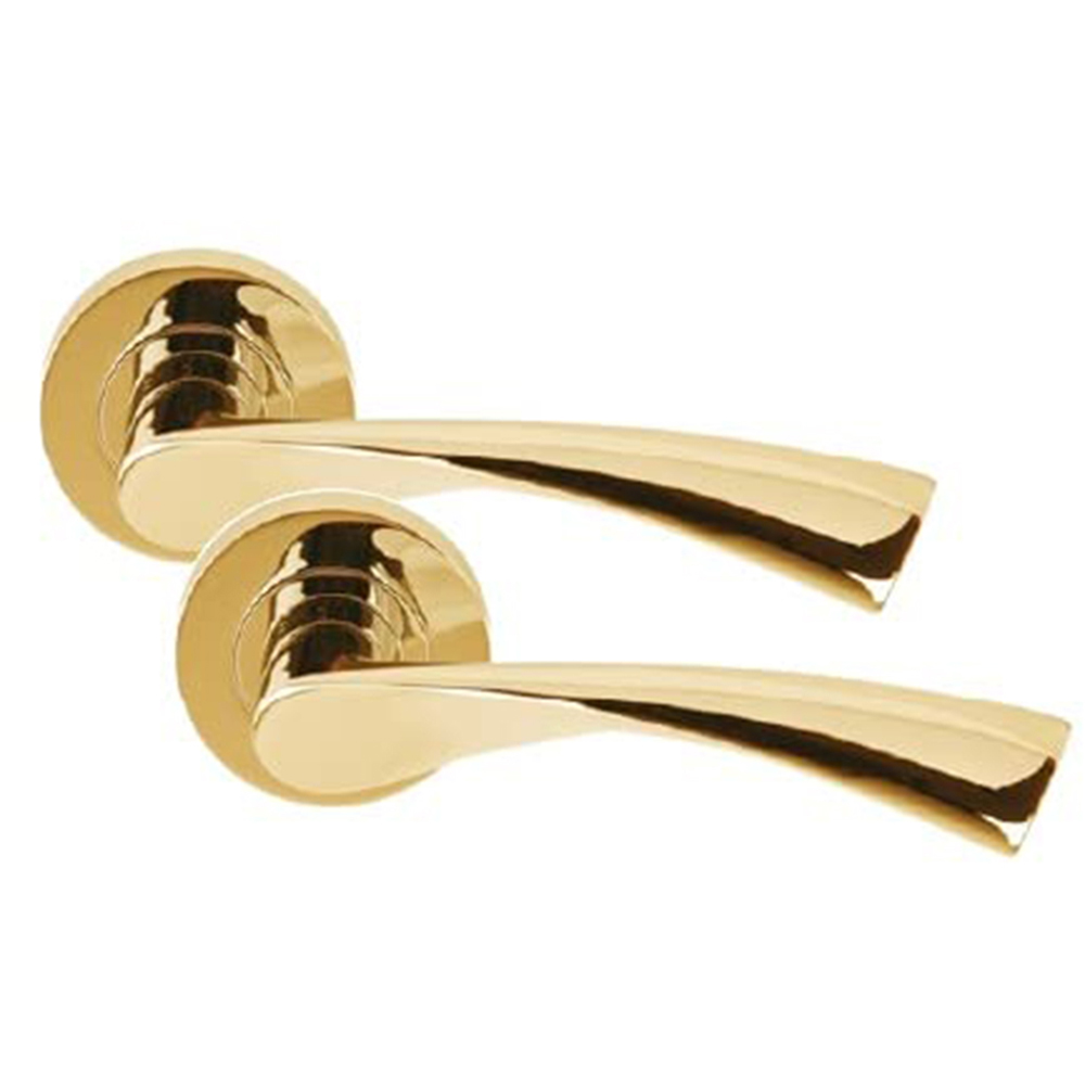 Golden Grace Polished Brass Astrid Twist Round Rose Door Handle Set 5 Pack Image 2