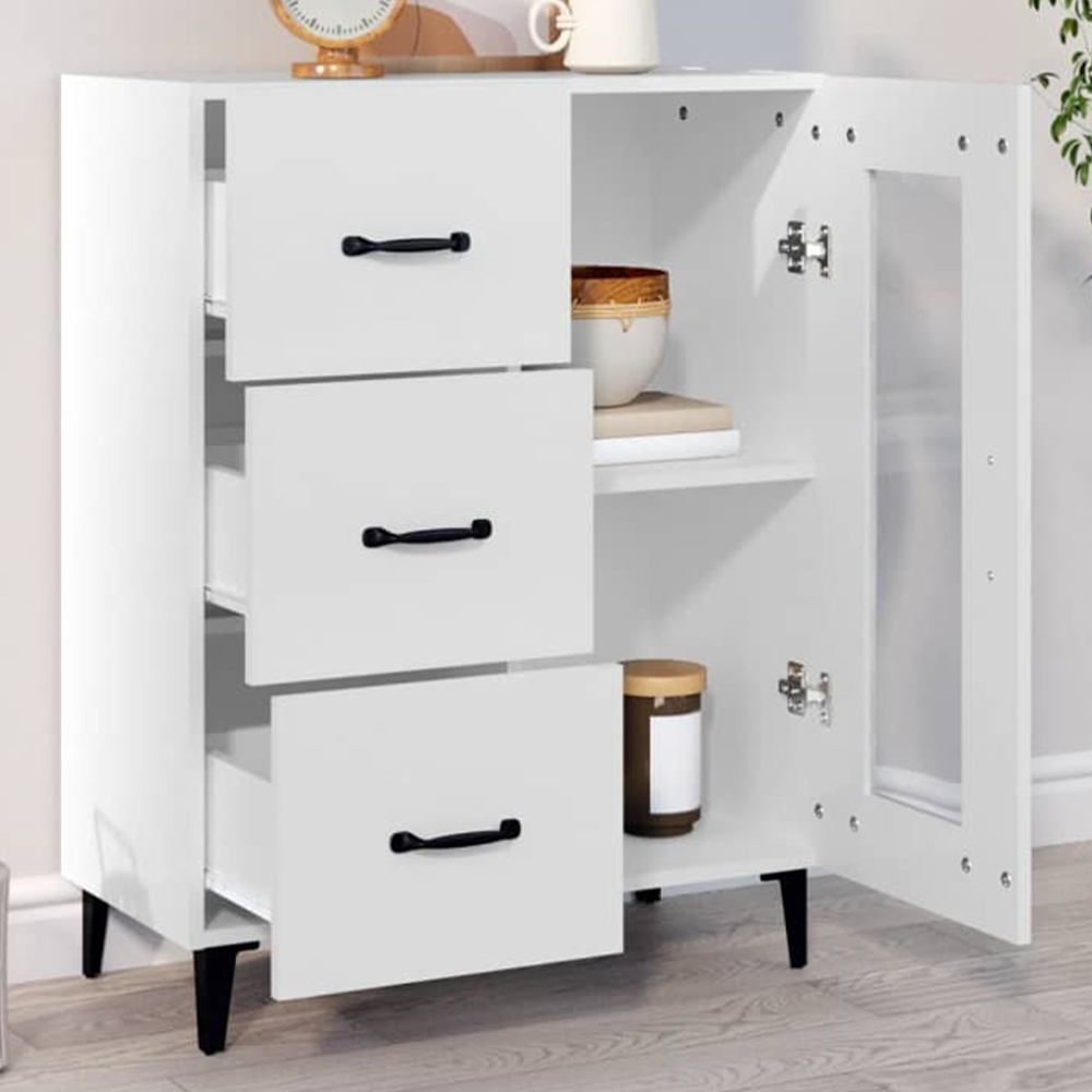 vidaXL Single Glass Door 3 Drawer White Sideboard Image 1