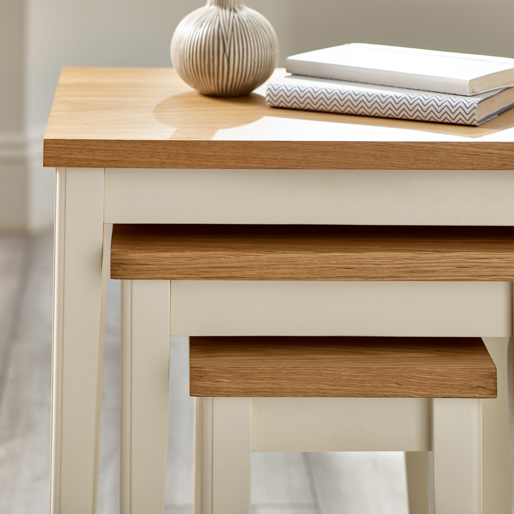 Furniturebox Isolde Oak and Cream Wooden Nest of Tables Set of 3 Image 3