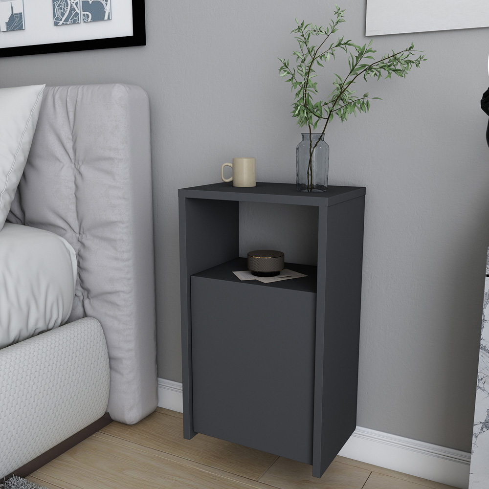 Decorotika Carlin Single Door Single Shelf Anthracite Bedside Table Image 6