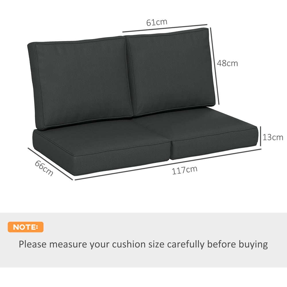 Outsunny Charcoal Grey 3 Piece Back and Seat Replacement Cushion 66 x 117cm Image 7