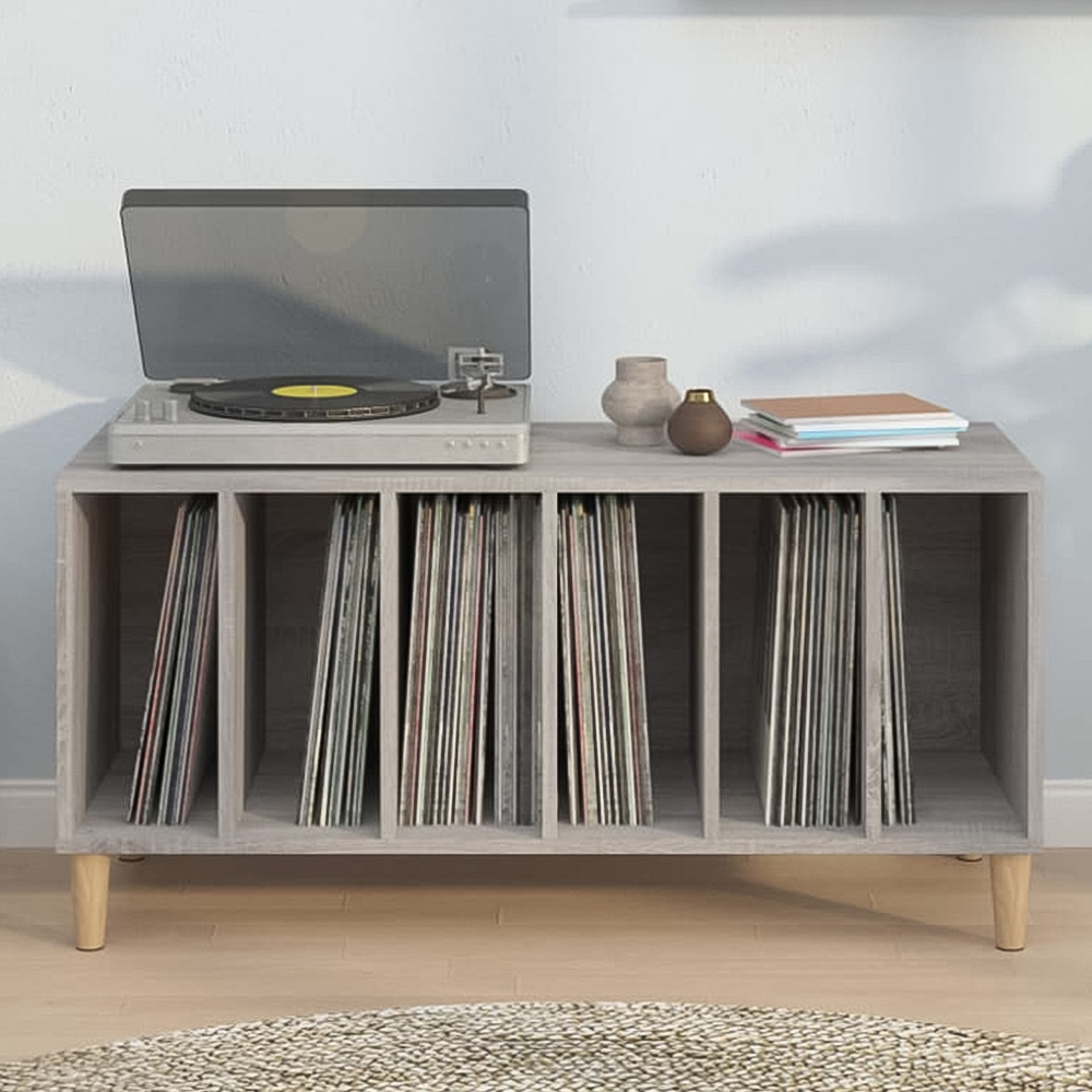 vidaXL 6 Shelf Grey Sonoma Record Cabinet Image 1