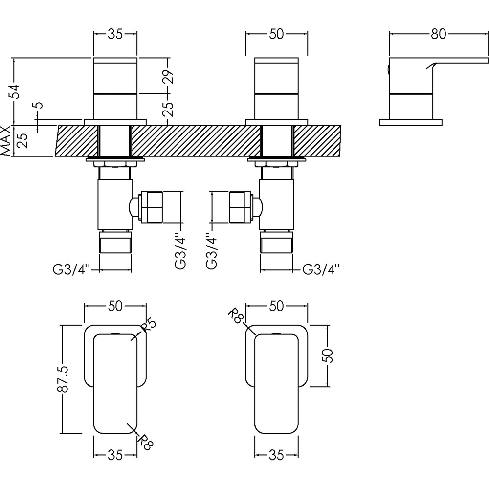 nuie Windon 3/4 inch Chrome Pair of Side Valves Image 2