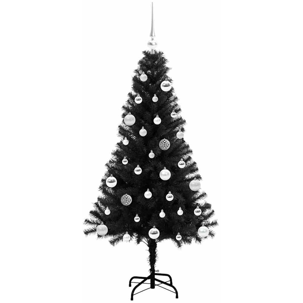 vidaXL Pre-Lit Silver Baubles Black Artificial Christmas Tree 5ft Image 4