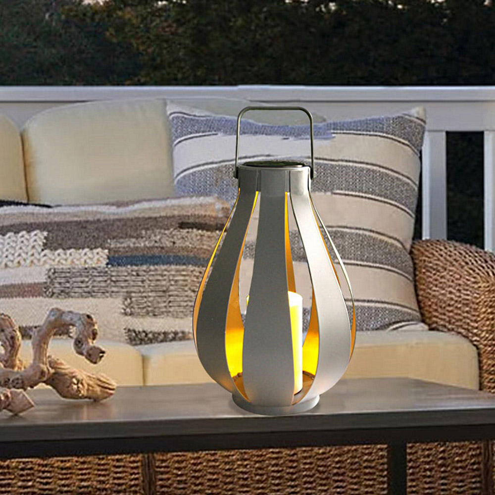 Callow Silver Solar Pear Shaped Lantern with LED Candle Image 2