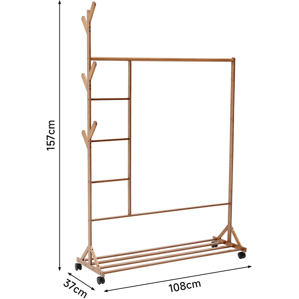 H&O Direct Single Shelf Bamboo Garment Rack with Wheels and Hangers Image 6