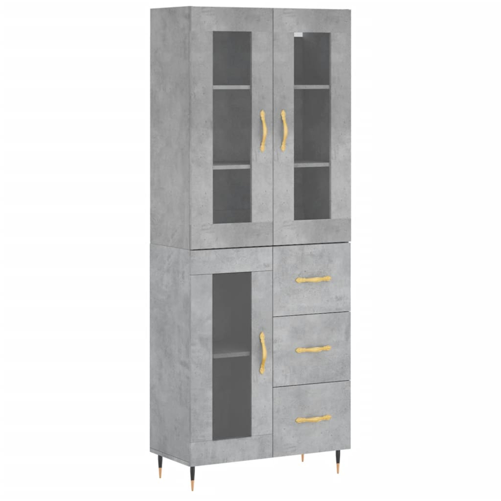 vidaXL 3 Glass Door 3 Drawer Concrete Grey Highboard Image 2