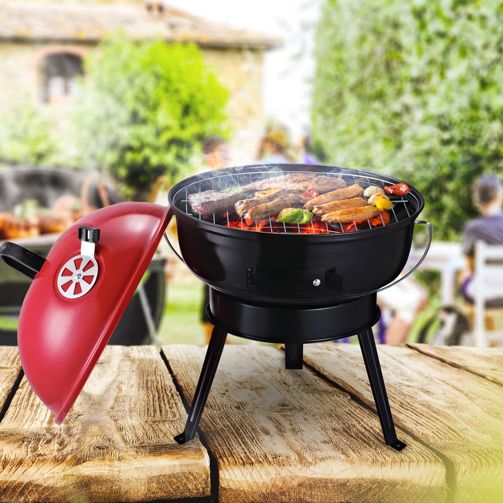 Outsunny Red and Black Outdoor Portable Charcoal BBQ Grill Image 2