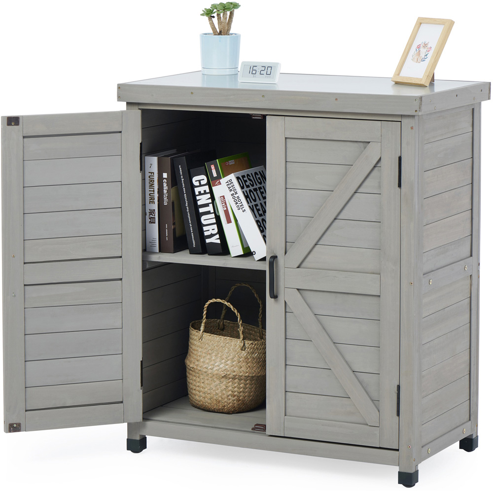 Garden Gear 2 Door Grey Wooden Garden Storage Cabinet Image 4