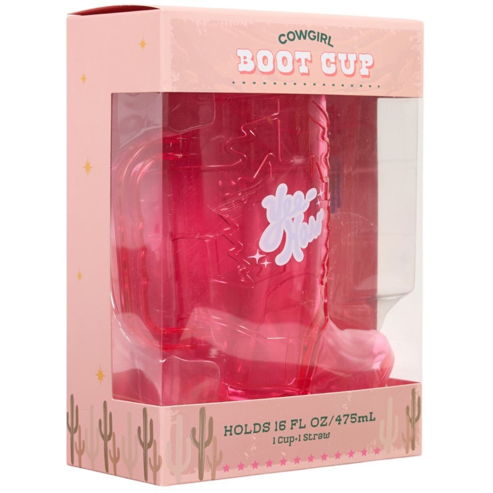 Cowgirl Boot Cup with Straw Pink Image 3