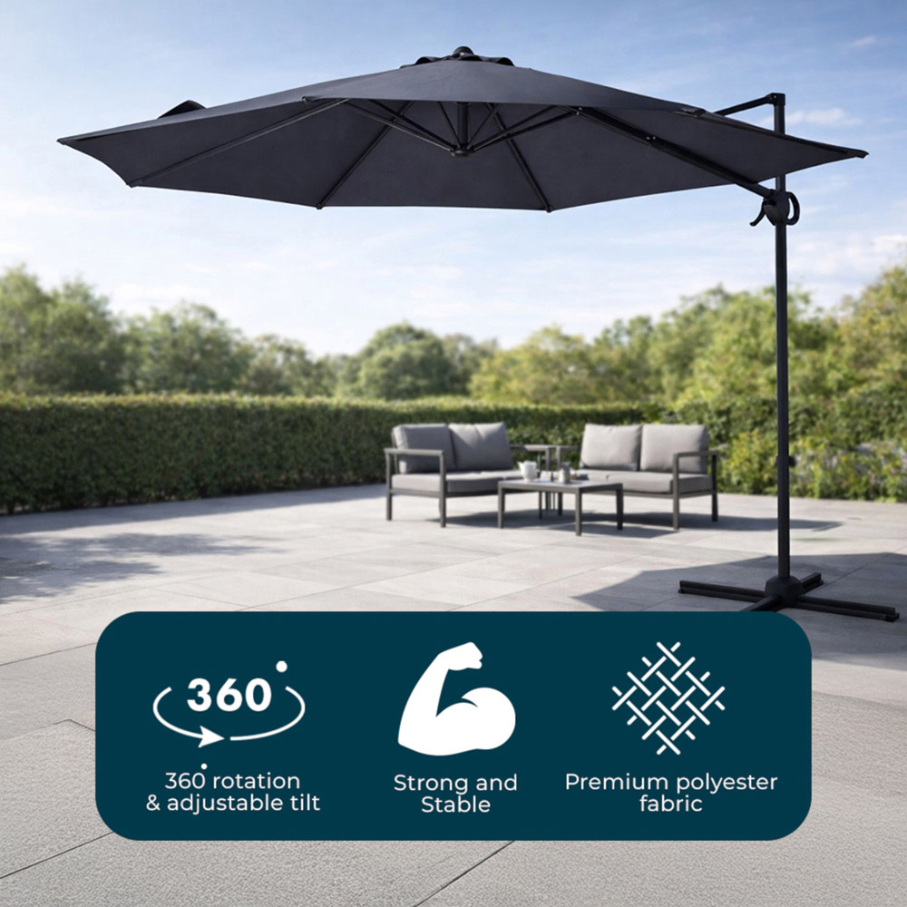 Jack Stonehouse Dark Grey Crank and Tilt Roma Parasol 3m Image 5