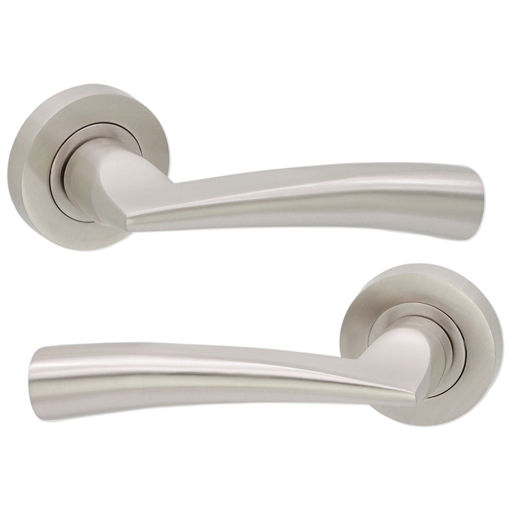 Spira Brass Lego Satin Nickel Lever Door Handle 2 Pack Image 1