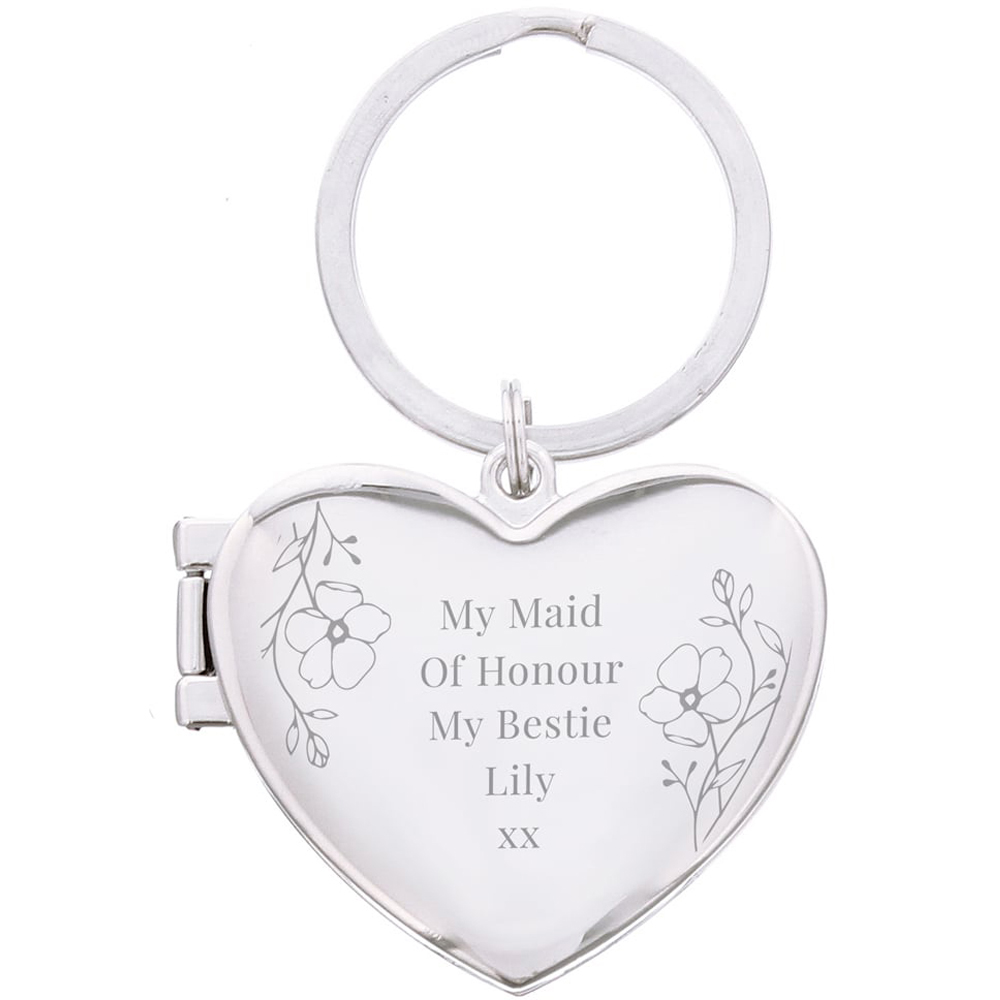 Personalised Memento Personalised Floral Heart Photo Frame Keyring Image 1