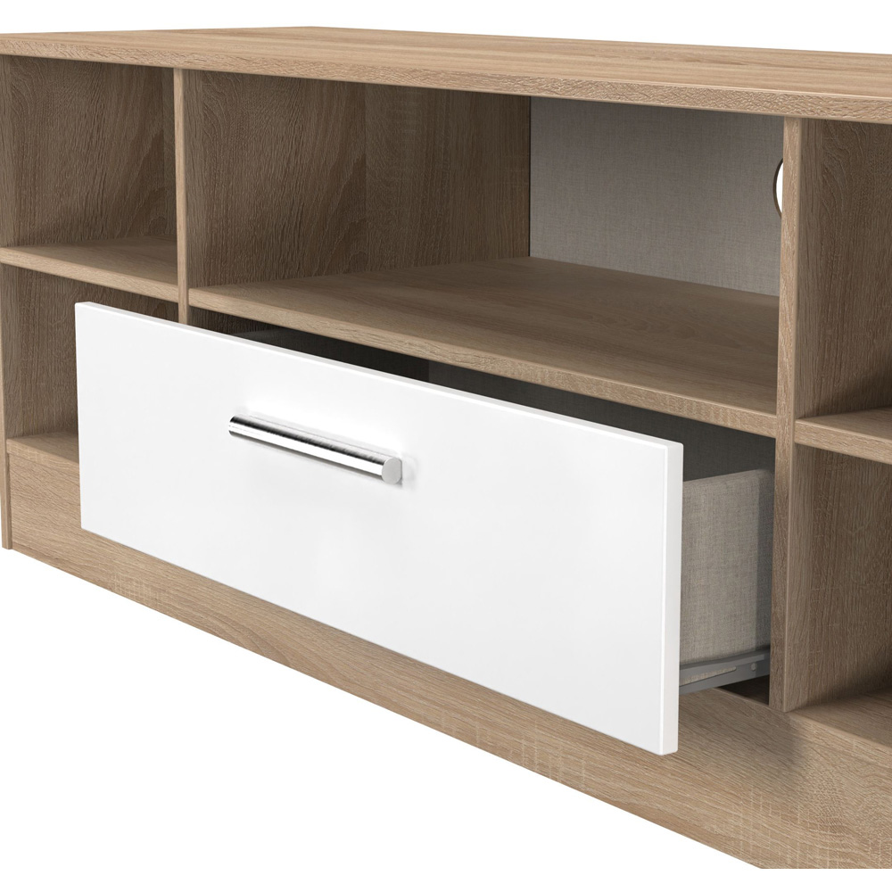 Crowndale Contrast Single Drawer 5 Shelf White Matt and Bardolino Oak TV Unit Ready Assembled Image 6