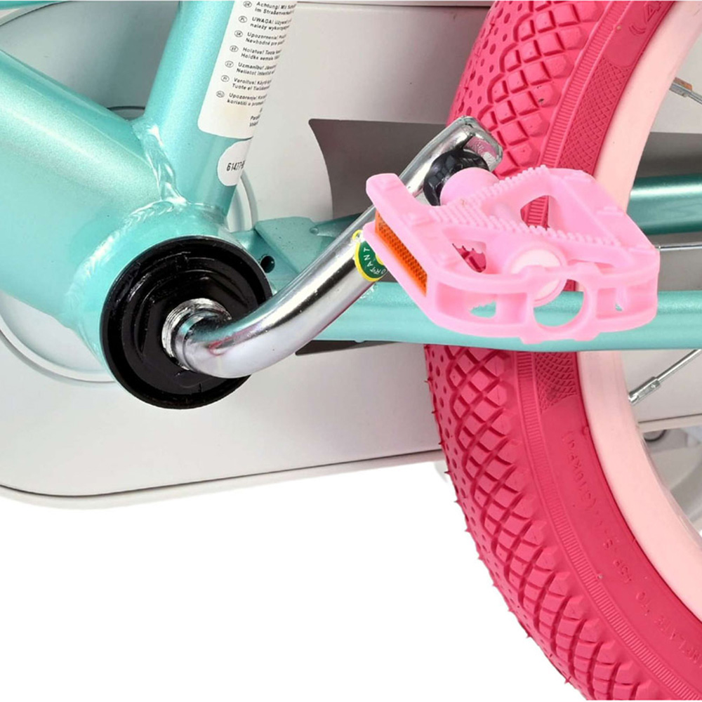 Volare Unicorn Kids 14 inch Green and Pink Bike with Stabilisers Doll Seat and Basket Image 8