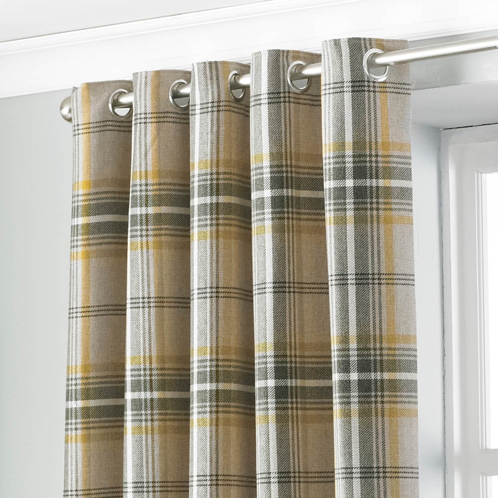 Paoletti Aviemore Ochre Tartan Check Eyelet Curtain 168 x 183cm Image 2