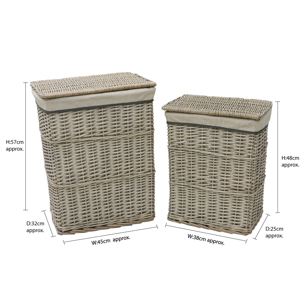 JVL 4 Piece Arianna Grey Rectangular Willow Laundry and Waste Paper Basket Set Image 9