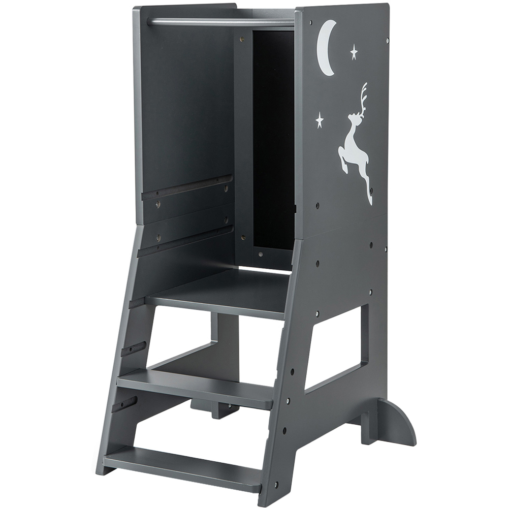 Costway Grey Kids Kitchen Stool Helper with Chalkboard and Whiteboard Image 2