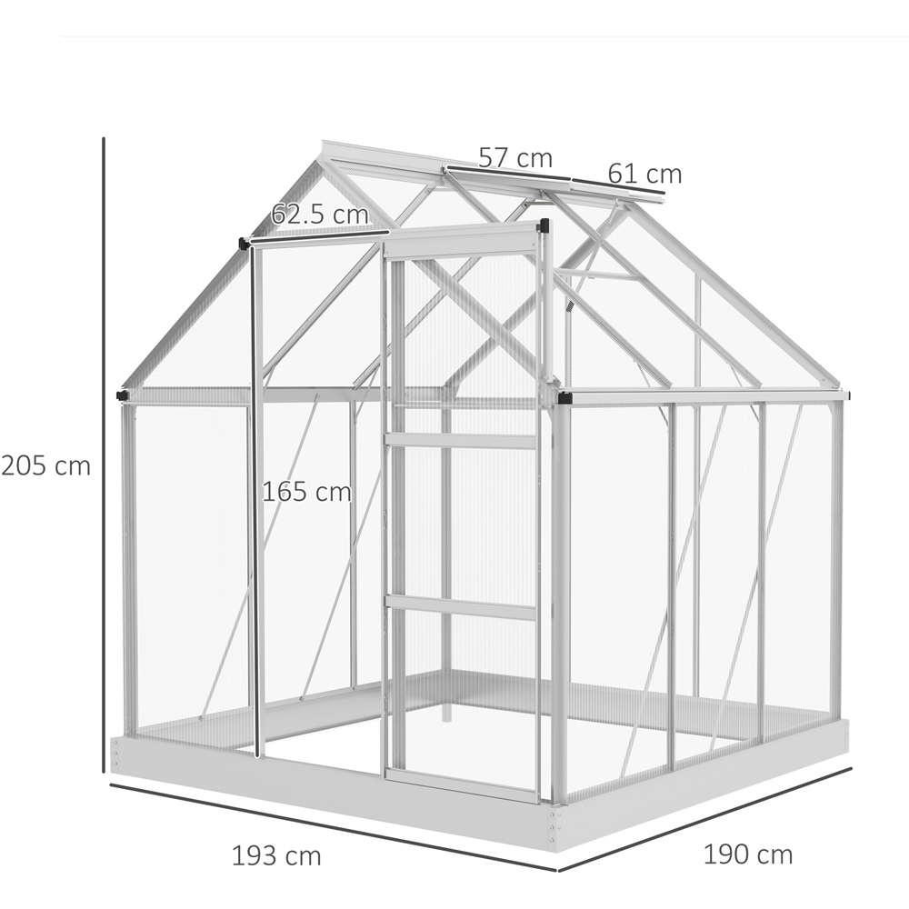Outsunny Silver Polycarbonate Aluminium Frame 6 x 6ft Walk In Greenhouse Image 7