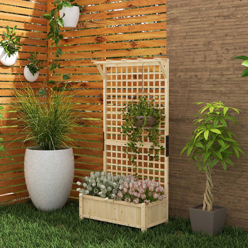 Outsunny Natural Wooden Garden Planter with Trellis 183 x 45 x 90cm Image 3
