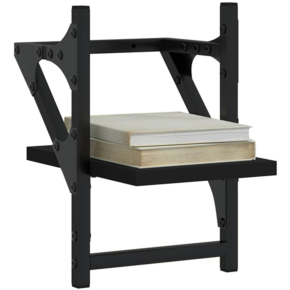 vidaXL 20cm Set of 2 Black Floating Wall Shelf with Bar Image 2