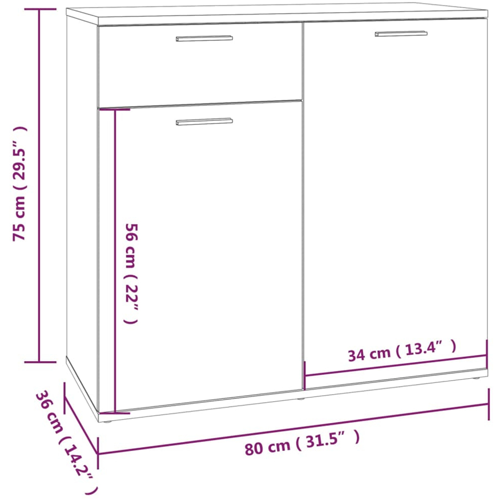 vidaXL 2 Door Single Drawer Grey Sonoma Wooden Sideboard Image 9