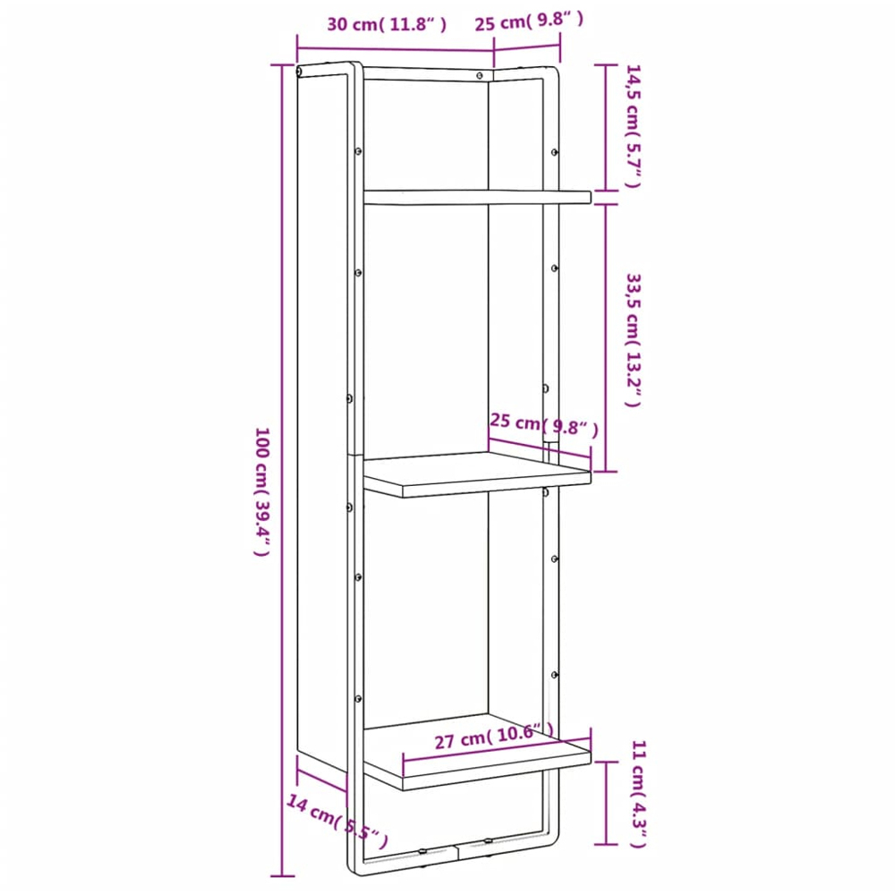 vidaXL 3 Shelf Grey Sonoma Floating Wall Shelf Image 7