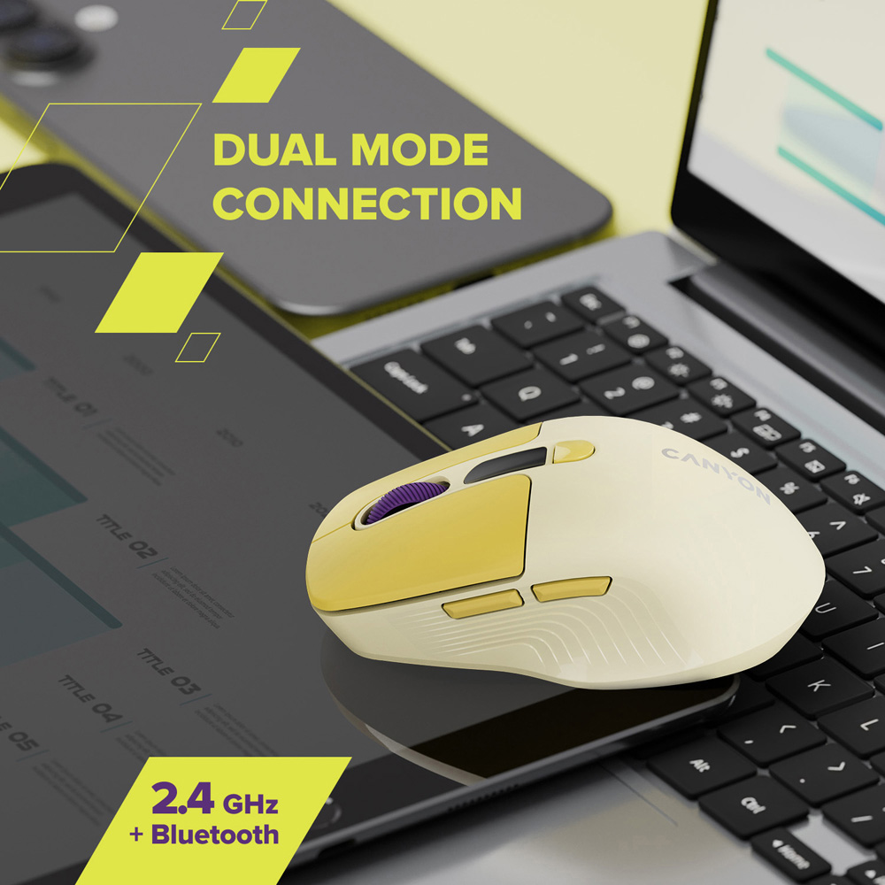 Canyon MW-26 Green Rechargeable LCD Display Silent Dual Mode Wireless Mouse Image 5