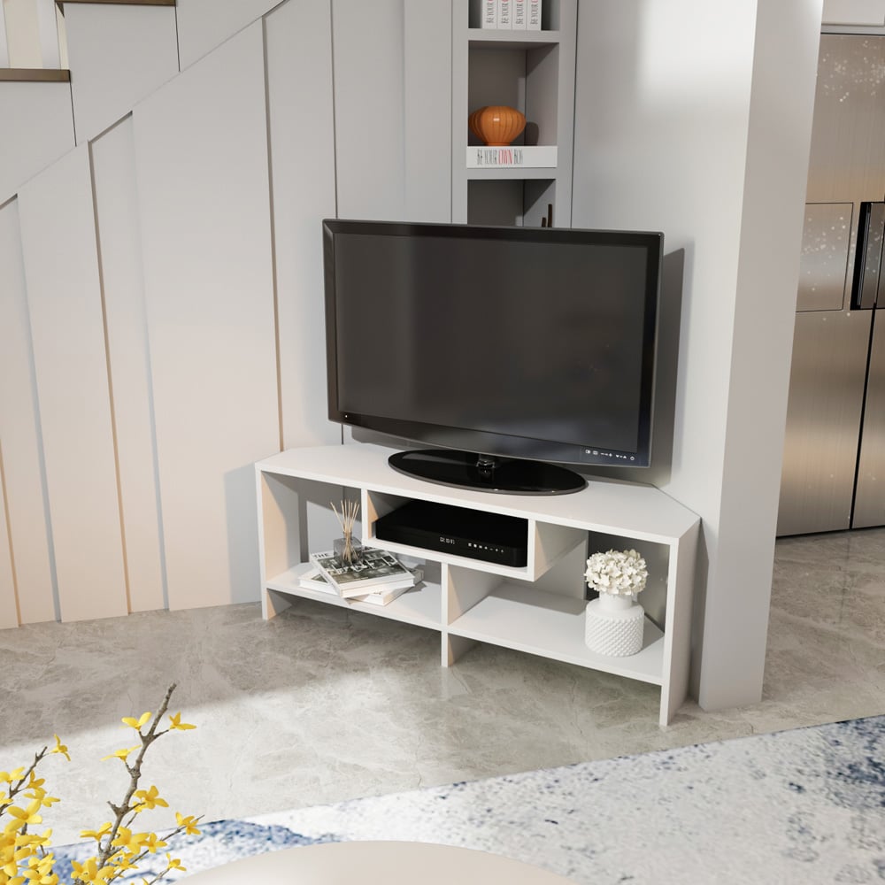 Decorotika Maldives 3 Shelf White Corner TV Unit Image 3
