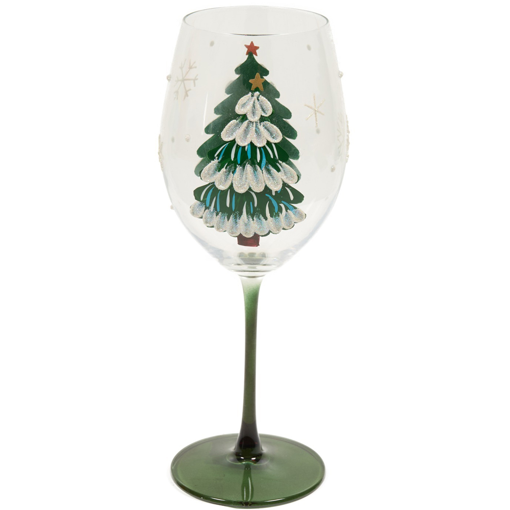Embossed Paint Christmas Tree Wine Glass Image 4
