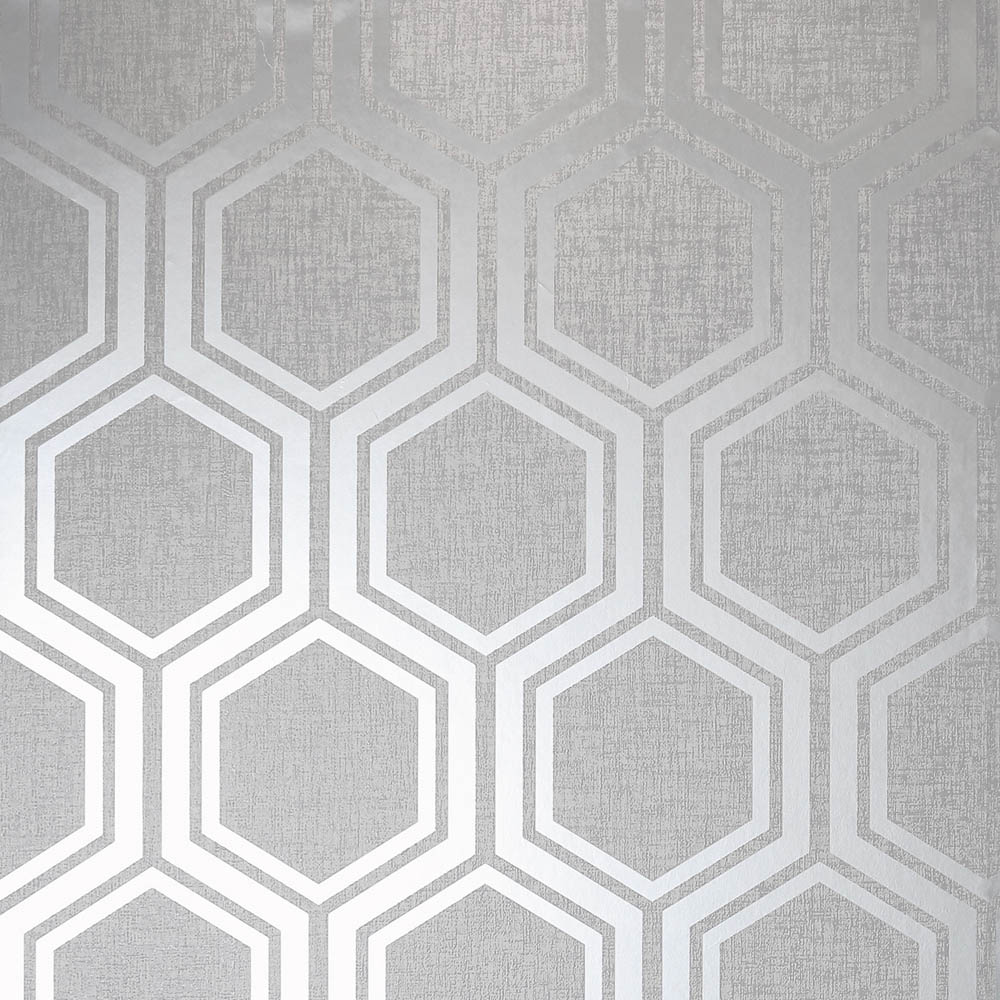 Arthouse Luxe Hexagon Grey and Silver Wallpaper Image 1