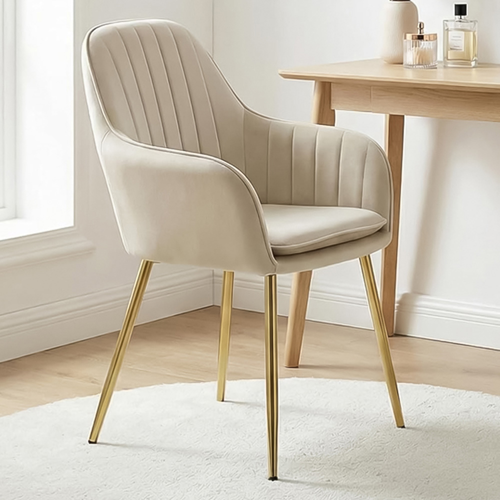 Alivio Set of 2 Cream Velvet Upholstered Dining Chairs Image 1