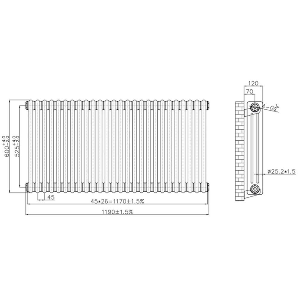 Go Bathrooms Clarence Antique Copper 3 Column 26 Section Radiator 600 x 1190mm Image 3