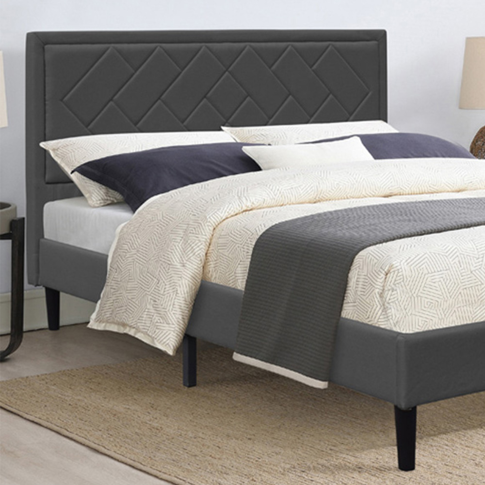 Brooklyn King Size Dark Grey Padded Headboard Fabric Bed Frame Image 2