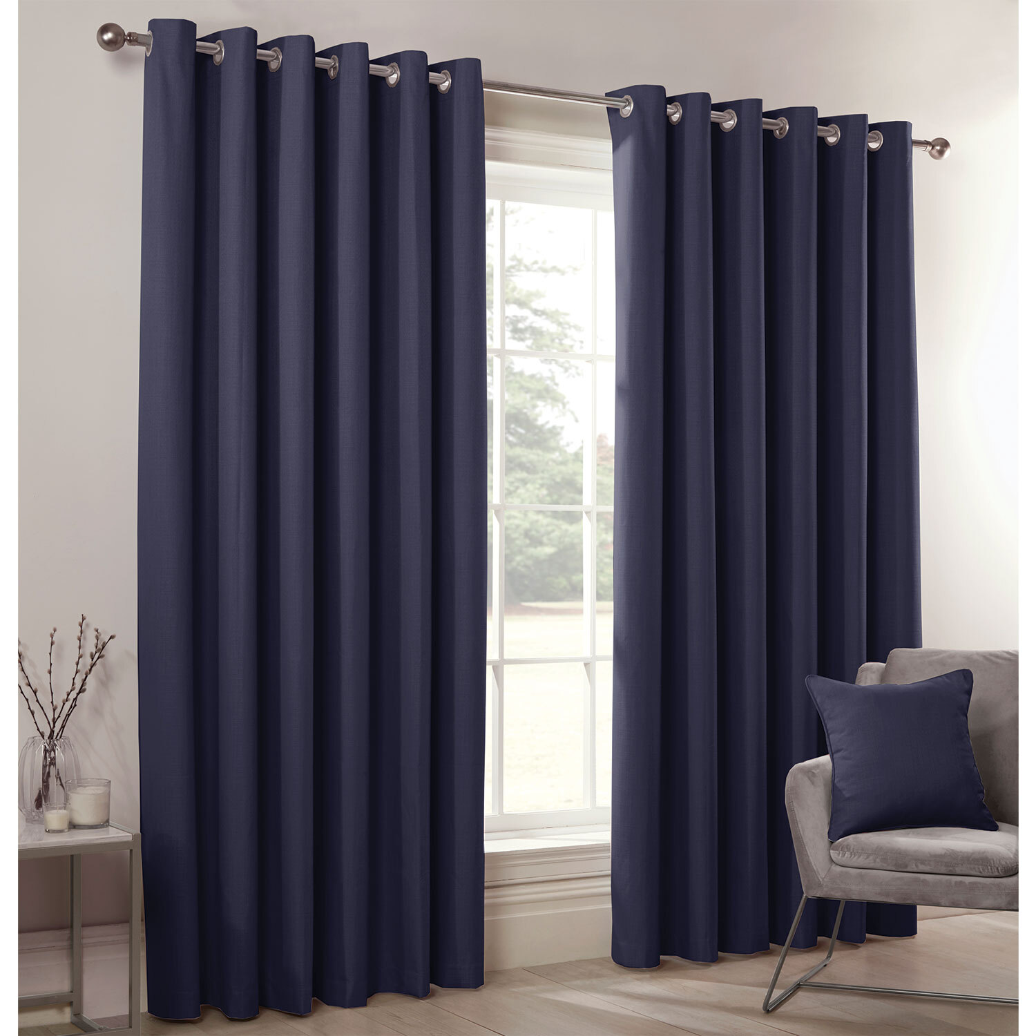 Divante Hoxton Navy Blackout Eyelet Curtains 229 x 168cm Image 2