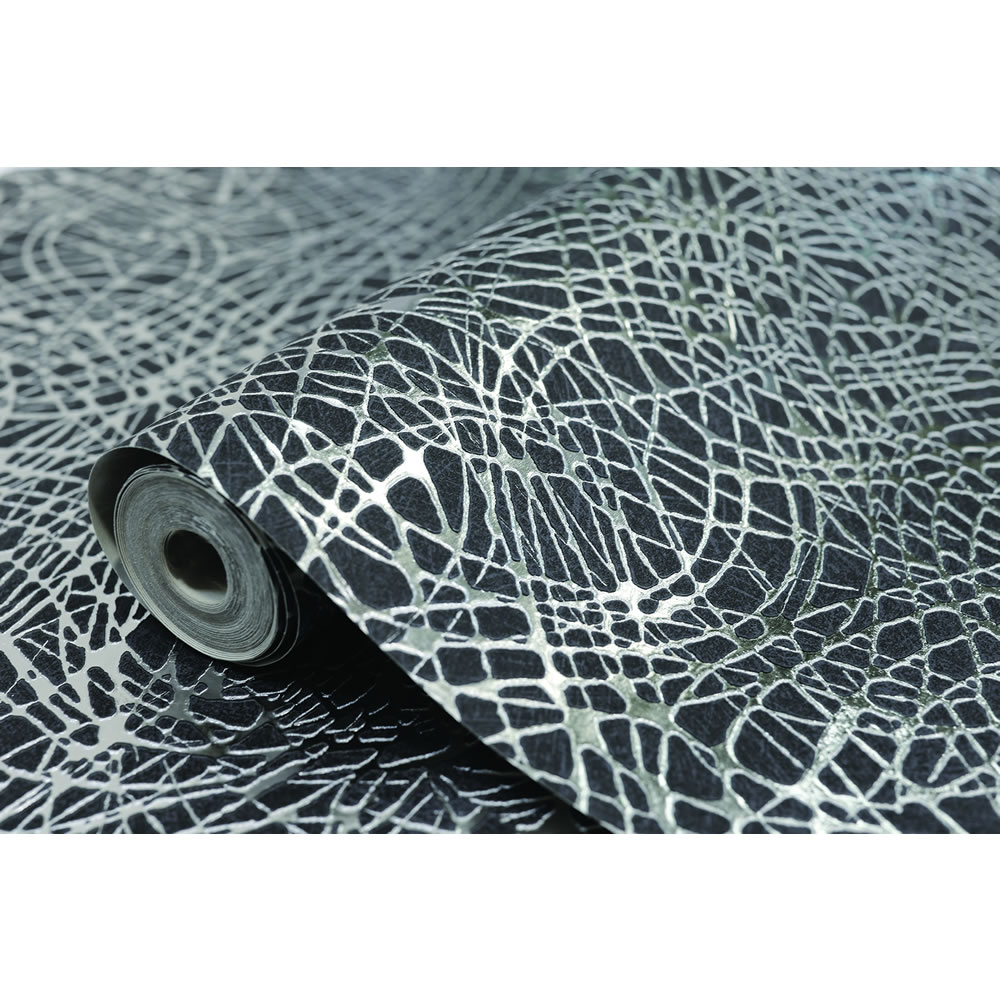 Arthouse Foil Swirl Black and Silver Wallpaper Image 2