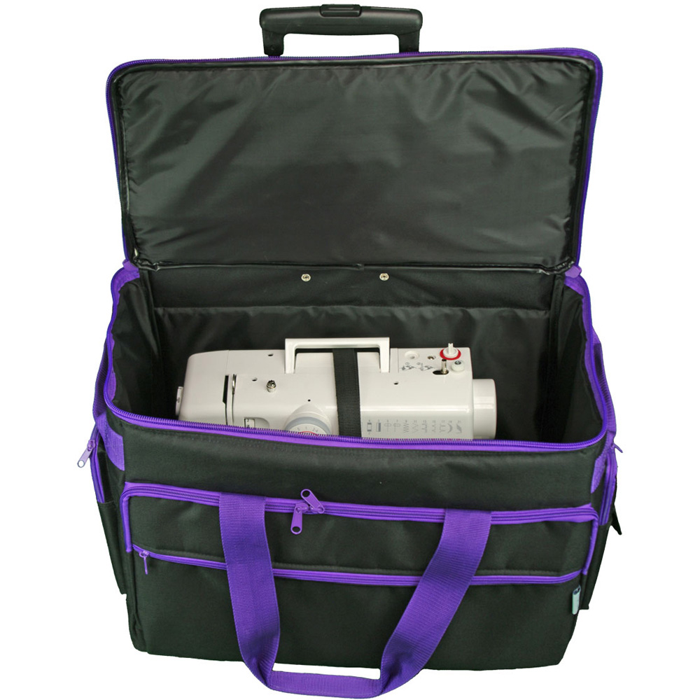 Sewing Online 006106-BLK-PURPLE Plain Black Purple Trim Sewing Machine Trolley Bag 53 x 41 x 29cm Image 2