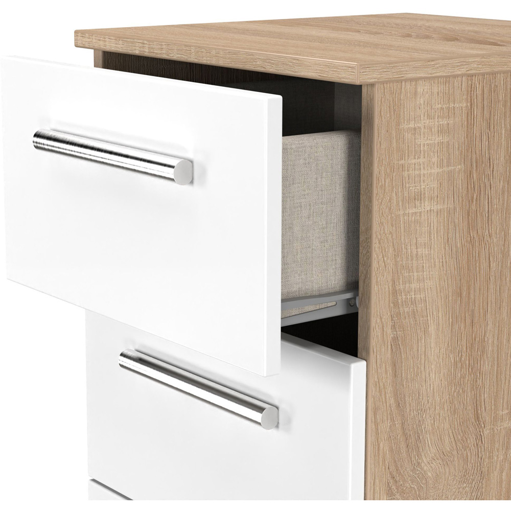Crowndale Contrast 5 Drawer White Matt and Bardolino Oak Tall Bedside Cabinet Ready Assembled Image 6
