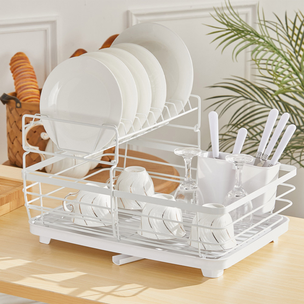 Living And Home 2-Tier Metal Dish Rack with Utensil Holder Dish Drainer for Kitchen Counter Image 2