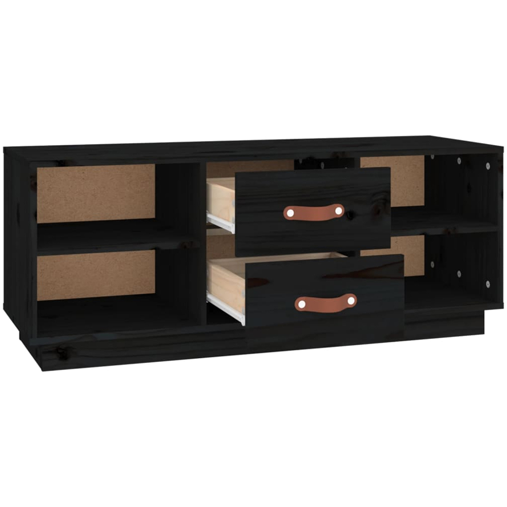 vidaXL 2 Drawer 4 Shelf Black Solid Pine Wood TV Cabinet Image 5