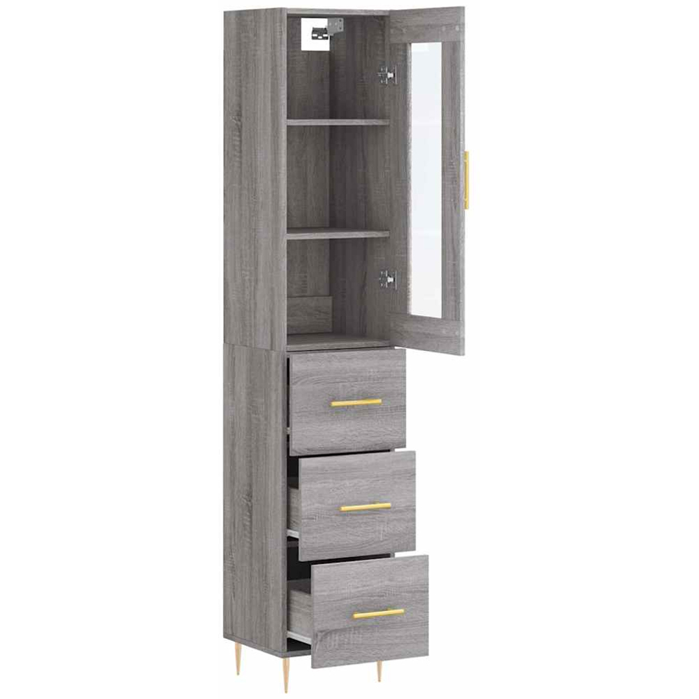 vidaXL Single Glass Door 3 Drawer Grey Sonoma Highboard Image 4