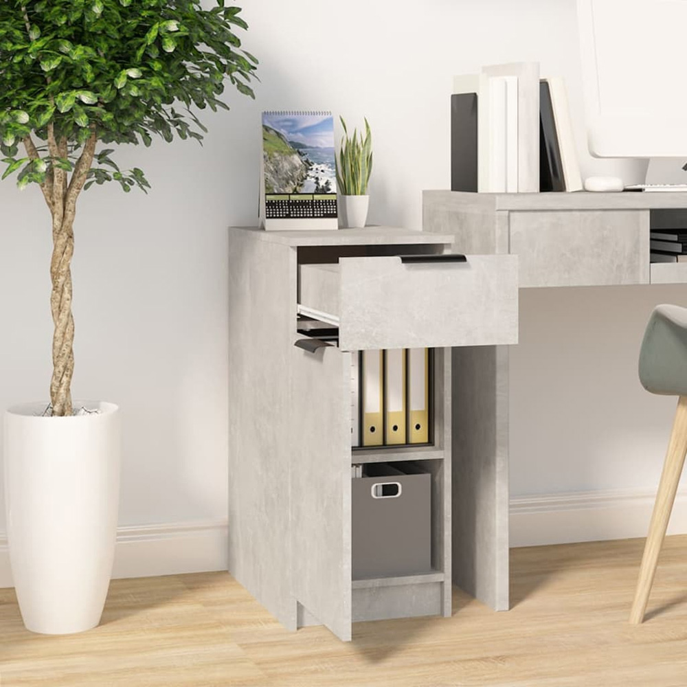 vidaXL Single Door Single Shelf Concrete Grey Desk Cabinet Image 3