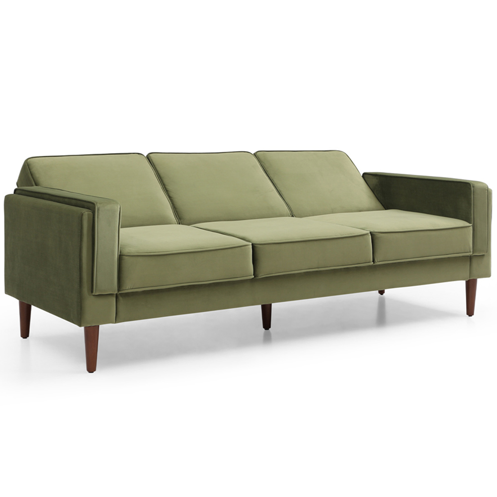 Asher 3 Seater Olive Velvet Sofa Bed Image 4