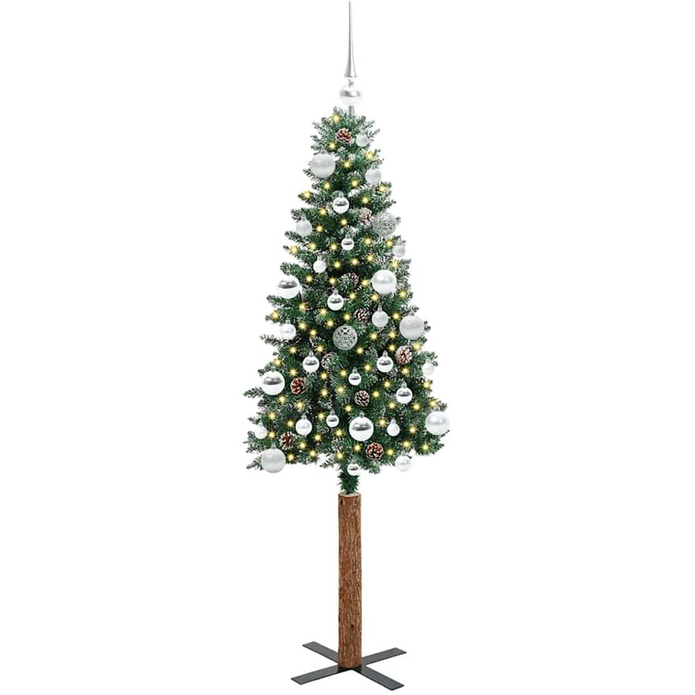 vidaXL Green Snow Flocked Artificial Christmas Tree with Pinecones LEDs Silver Ornaments 5ft Image 1