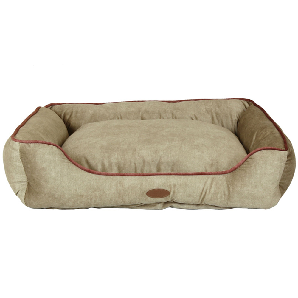 Charles Bentley Small Taupe Pet Bed with Pink Trim Image 1
