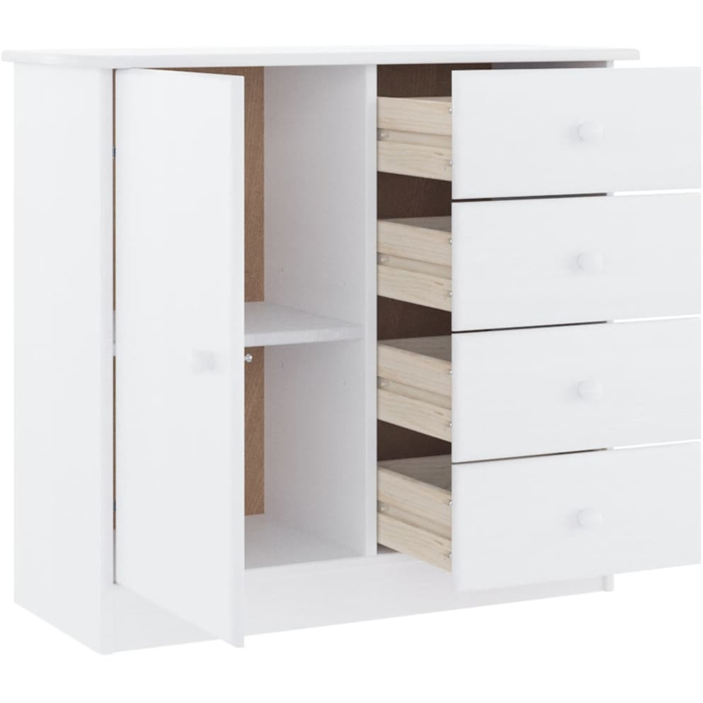 vidaXL Single Door 3 Drawer White Solid Pine Wood Sideboard Image 4